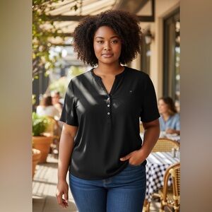 Black Button-Detail Women's Top